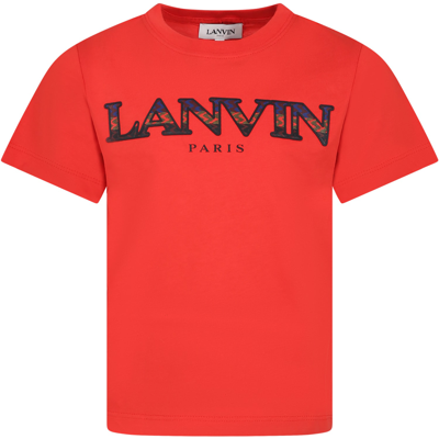 Shop Lanvin Red T-shirt For Kids With Logo