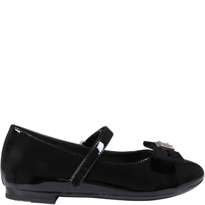 Shop Dolce & Gabbana Black Ballet Flats For Girl With Logo And Bow