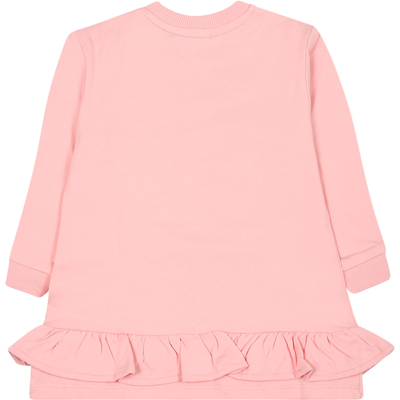 Shop Moschino Pink Dress For Baby Girl With Teddy Bears