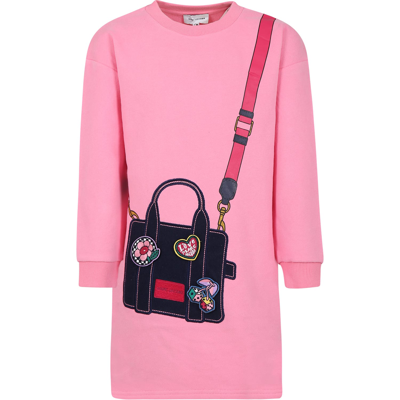 Shop Little Marc Jacobs Casual Pink Dress For Girl With Logo