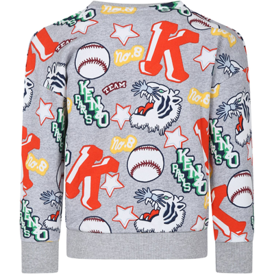 Shop Kenzo Grey Sweatshirt For Boy With Tiger And Logo