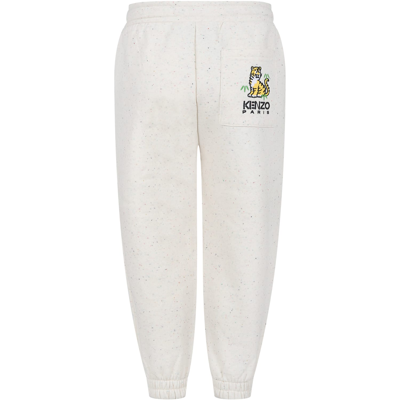 Shop Kenzo Ivory Trousers For Girl With Tiger
