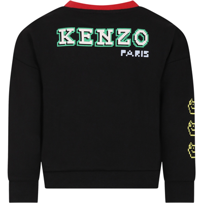 Shop Kenzo Black Sweatshirt For Boy With Animals And Logo