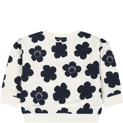 Shop Kenzo Ivory Sweatshirt For Baby Girl With Logo And Flowers