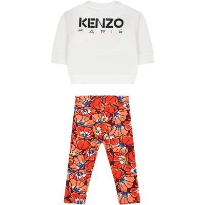 Shop Kenzo White Suit For Baby Girl With Poppies In Multicolor