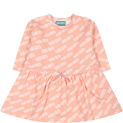 Shop Kenzo Pink Dress For Baby Girl With Logo