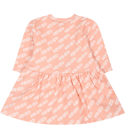 Shop Kenzo Pink Dress For Baby Girl With Logo