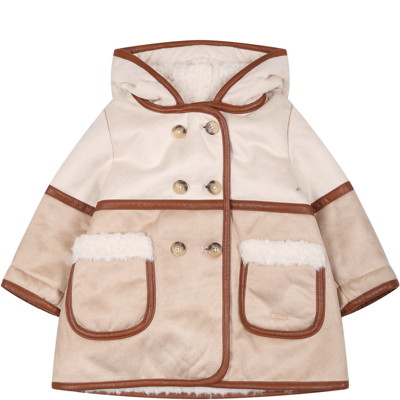 Shop Chloé Beige Coat For Baby Girl With Logo