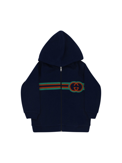 Shop Gucci Hoodie For Boy In Prussian Blue