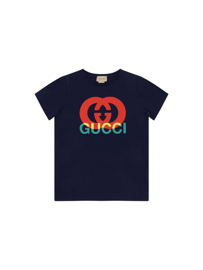 Shop Gucci T-shirt For Boy In Oltremare/mc