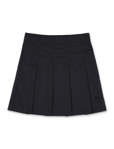 Shop Burberry Ekd Motif Cotton Twill Pleated Skirt In Black