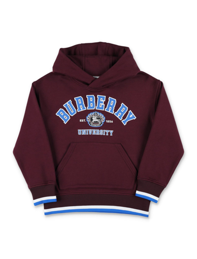 Shop Burberry College Graphic Cotton Hoodie In Deep Maroon