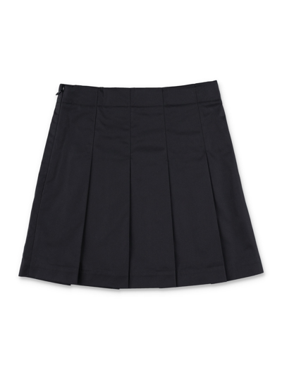 Shop Burberry Ekd Motif Cotton Twill Pleated Skirt In Black