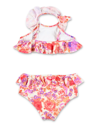 Shop Zimmermann Raie Frill Bikini In Red/purple Floral