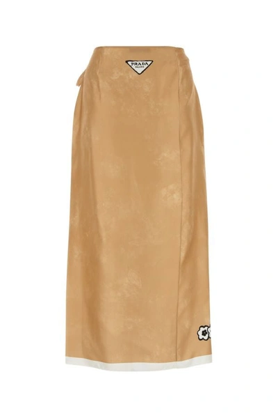 Shop Prada Woman Camel Silk Skirt In Brown