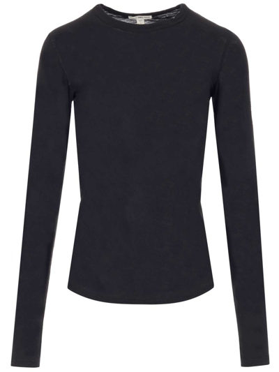 Shop James Perse Round Neck Longsleeved T-shirt In Black
