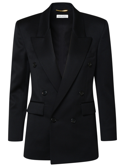 Shop Saint Laurent Woman  Black Cotton Blazer Jacket