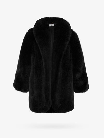 Shop Saint Laurent Women Single-breasted Faux-fur Coat In Black