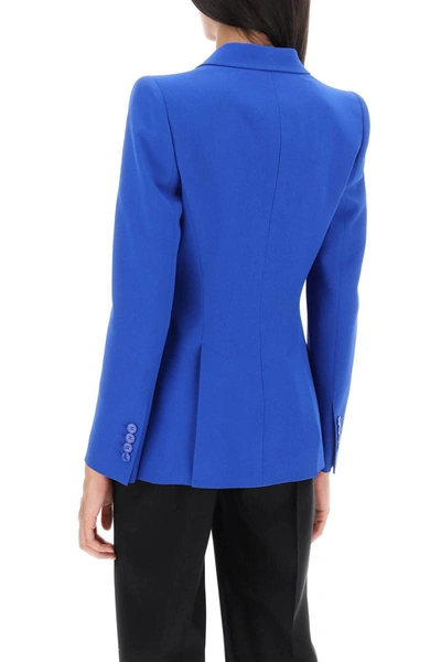 Shop Alexander Mcqueen Single-breasted Jacket In Crepe In Blue