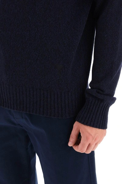 Shop Ami Alexandre Mattiussi Ami Paris Melange-effect Cashmere Turtleneck Sweater In Blue