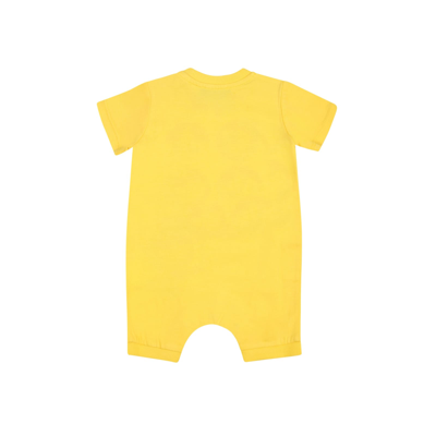 Shop Moschino Yellow Romper For Baby Boy With Logo And Print