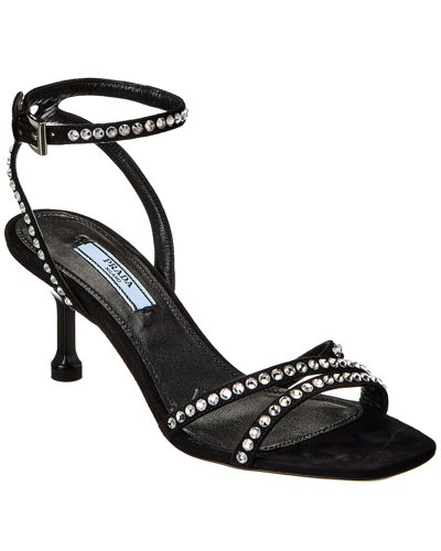 Shop Prada Suede Sandal In Black