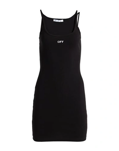 Off-white Ribbed Stretch Mini Dress With Scoop Neckline In Black