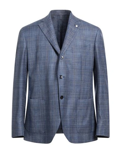 Shop Luigi Bianchi Mantova Man Blazer Sky Blue Size 40 Wool, Silk, Linen