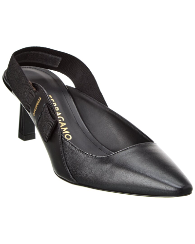 Shop Ferragamo Vara Leather Slingback Pump In Black