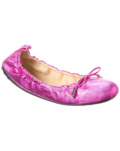 Shop Tod's Leather Ballerina Flat In Pink