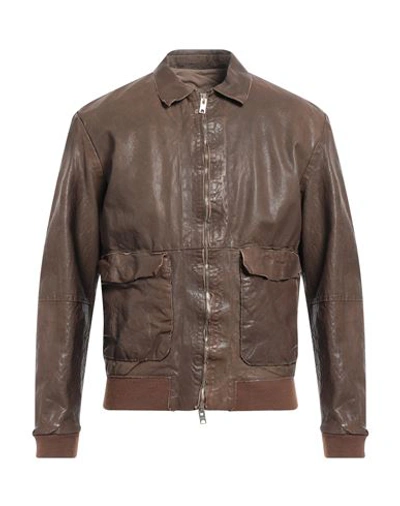 Shop Dfour Man Jacket Cocoa Size 44 Soft Leather In Brown