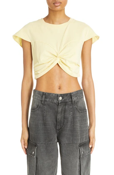 Shop Isabel Marant Zineae Modern Twist Crop Cotton T-shirt In Light Yellow