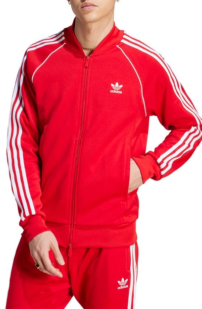Shop Adidas Originals Lifestyle Superstar Track Jacket In Better Scarlet/ White