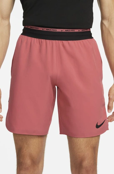 Shop Nike Pro Dri-fit Flex Rep Athletic Shorts In Adobe/ Black