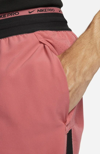 Shop Nike Pro Dri-fit Flex Rep Athletic Shorts In Adobe/ Black