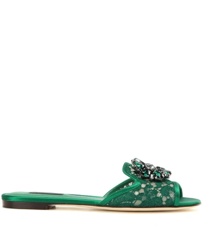 Shop Dolce & Gabbana Bianca Slip-on Sandals In Forest Greee