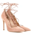 Gianvito Rossi Femi Lace-up Suede Pumps In Praline