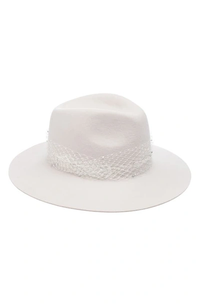 Shop Eugenia Kim Veil Trimmed Wool Fedora In Stone