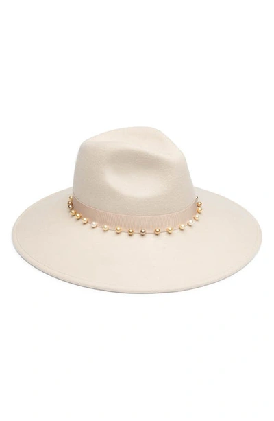 Shop Eugenia Kim Pearl Trimmed Wool Fedora In Nude