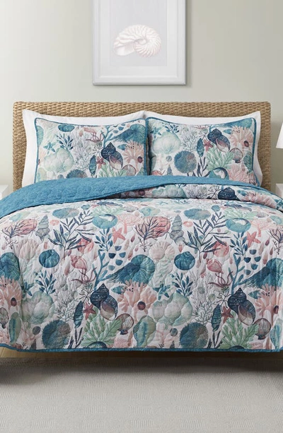 Vcny Home Ivory Coast Reversible Quilt Set In Blue/ Green
