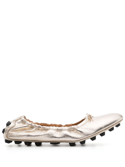 Shop Tod's Bubble Ballerina Leather Shoes In Gold