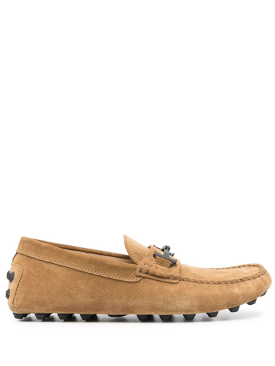 Shop Tod's Gommino Double T Suede Loafers In Neutrals