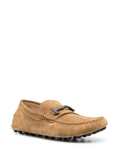 Shop Tod's Gommino Double T Suede Loafers In Neutrals
