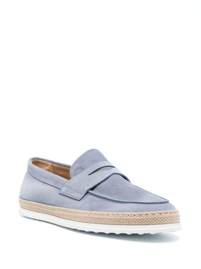 Shop Tod's Penny-slot Suede Loafers In Blue