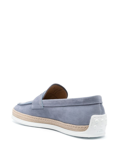 Shop Tod's Penny-slot Suede Loafers In Blue