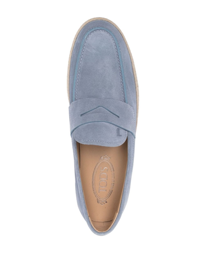 Shop Tod's Penny-slot Suede Loafers In Blue