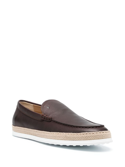 Shop Tod's Almond-toe Leather Loafers In Brown