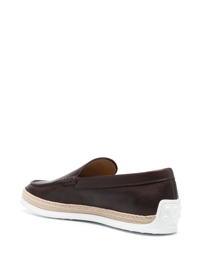 Shop Tod's Almond-toe Leather Loafers In Brown