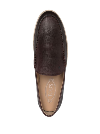 Shop Tod's Almond-toe Leather Loafers In Brown