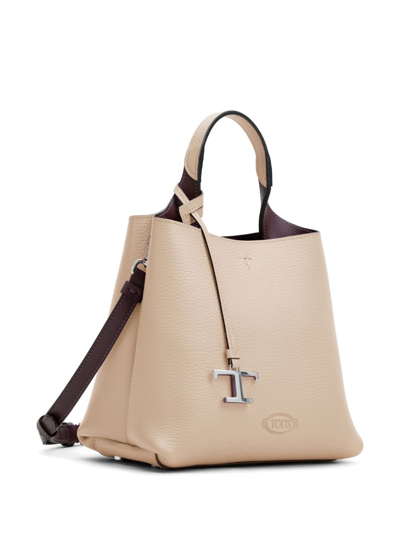 Shop Tod's Logo-pendant Leather Tote Bag In Neutrals